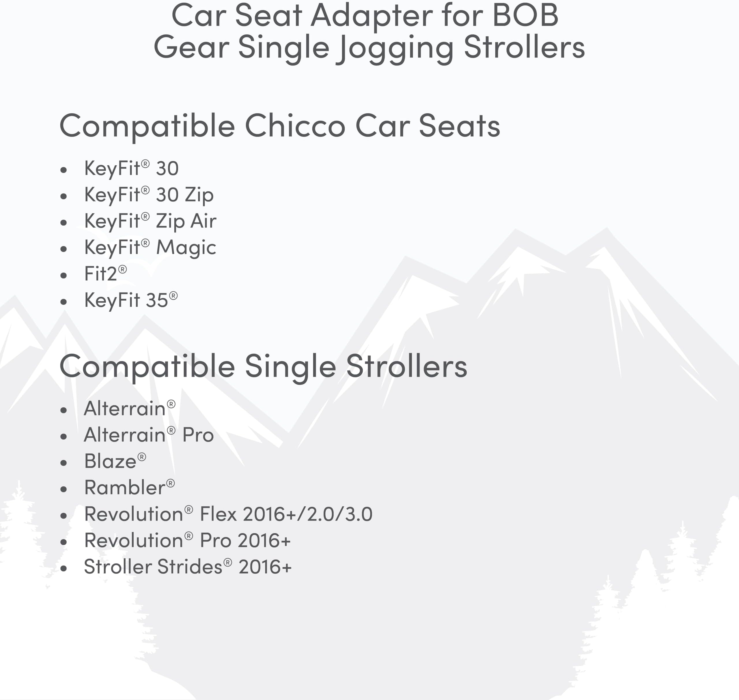 BOB Gear Single Jogging Stroller Adapter for Chicco Infant Car Seats