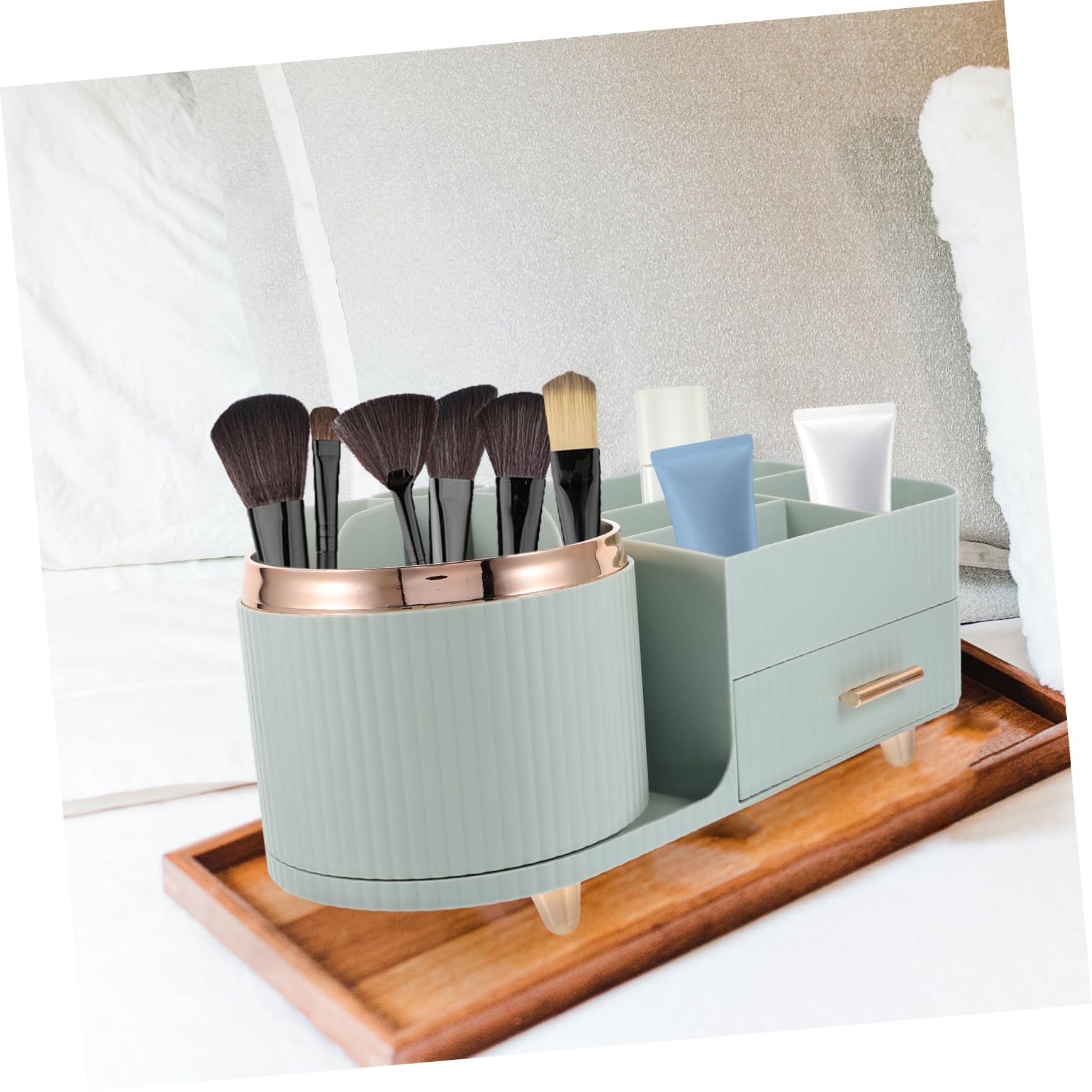 VICASKY Organisateur de maquillage rotatif avec rangement cosmétique pour coiffeuse - Porte-pinceaux polyvalent en matériau durable pour organiser les produits de maquillage