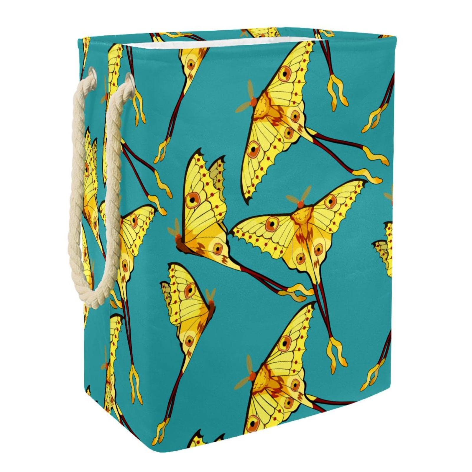Panier à linge papillon bleu et jaune pour égayer votre buanderie