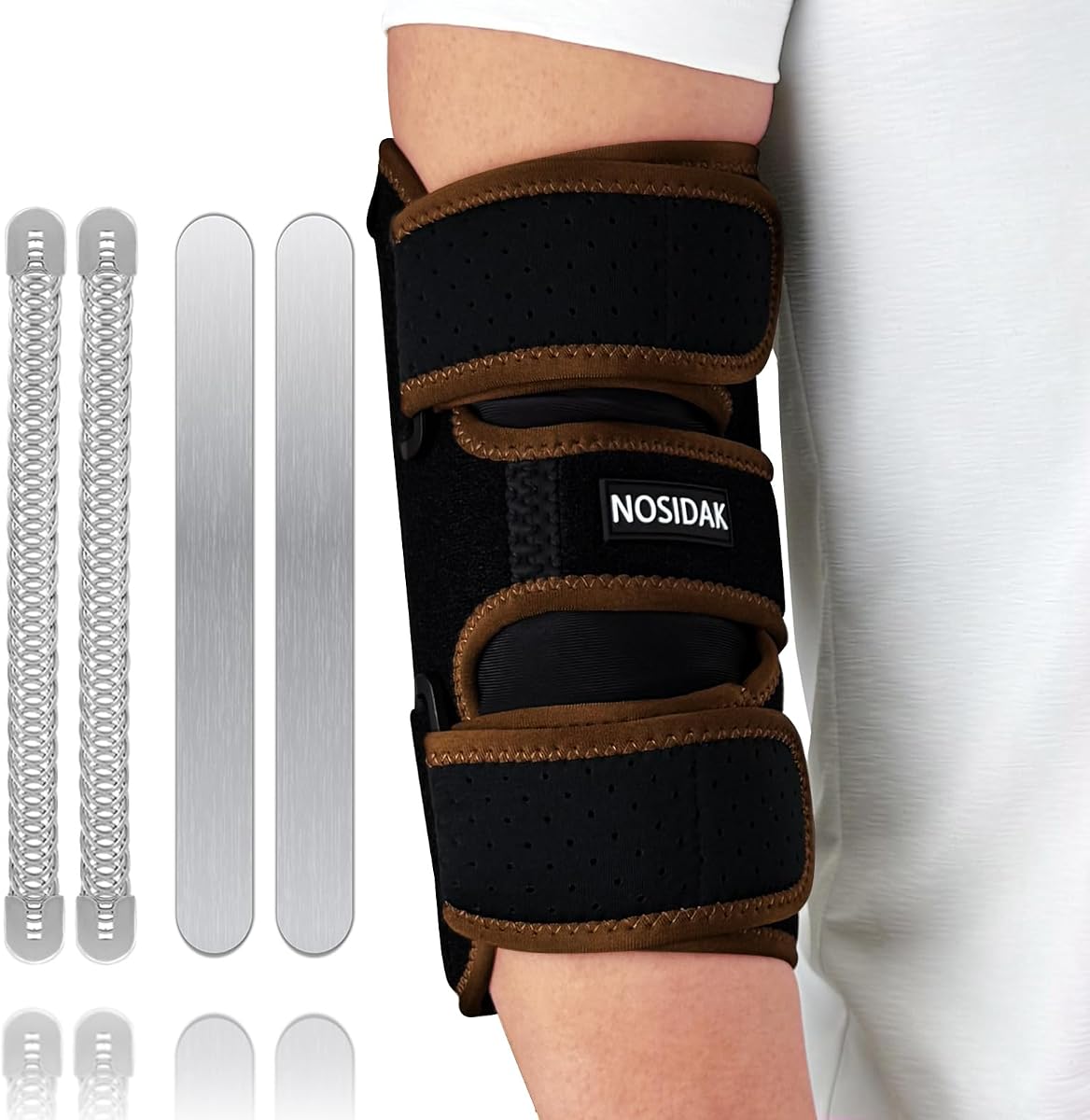 Copper Elbow Brace, Cubital Tunnel Elbow Brace with 4 Metal Splints | Elbow Splint for Sleeping, Ulnar Nerve Brace w/ Elbow Sleeve for Tendonitis, Arthritis, Tennis/Golf Elbow Pain Relief - Right