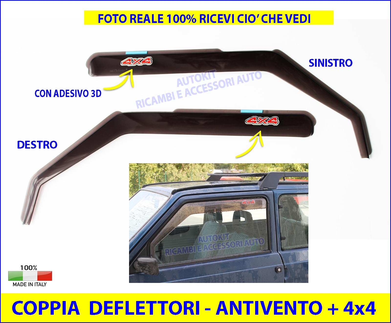 Deflettori Aria per auto Antivento Specifici per Panda 141 4x4 Sisley dal 1986 al 2003 Finestrini Sportelli antiturbo con Adesivi 3M - 12.68-14113