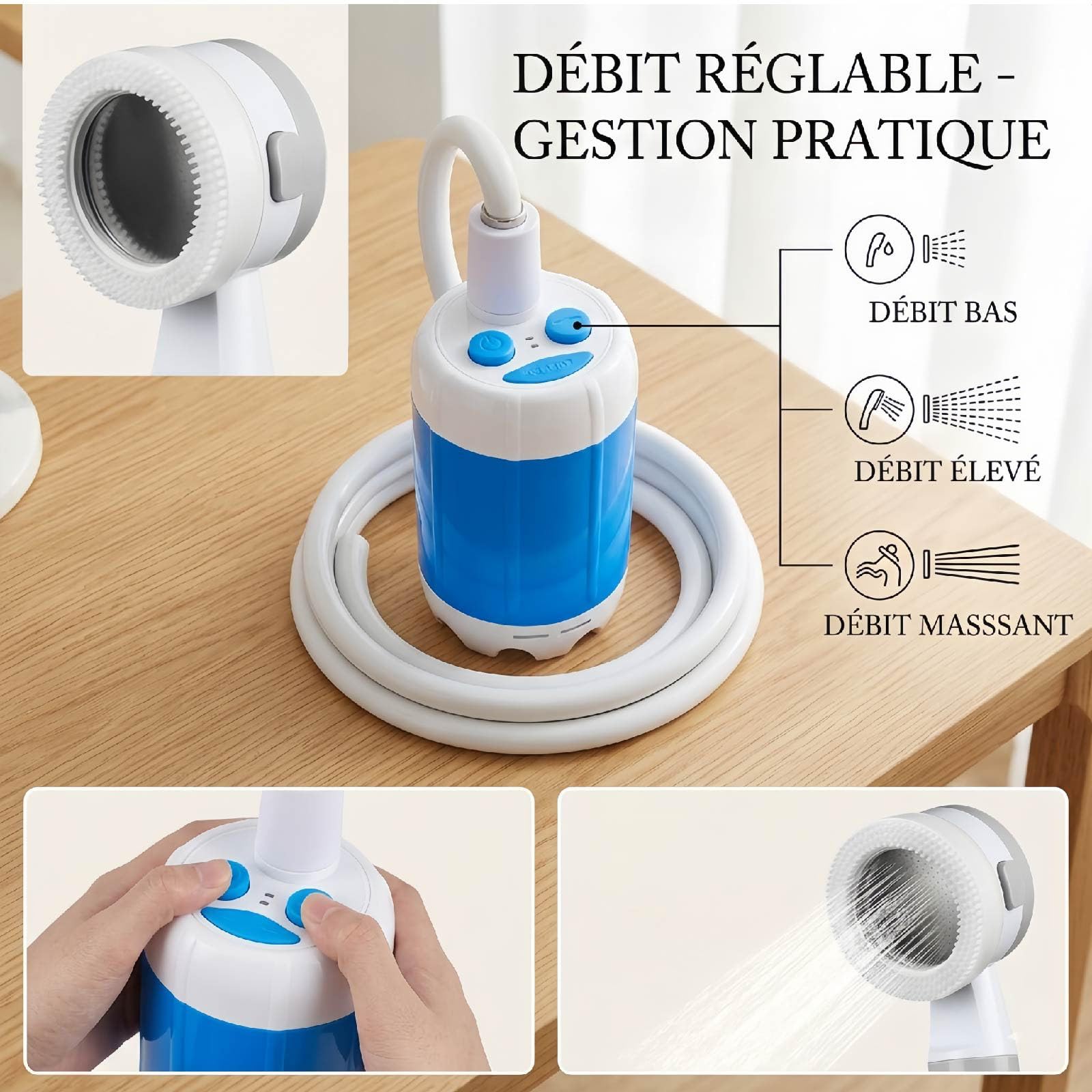 Cozidia Douche De Camping Mobile Avec Pompe à Eau Rechargeable, Pommeau De Douche Portable LéGer Pour Camping, RandonnéE, Plage, Entretien Jardin Et Lavage Voiture (1PC)