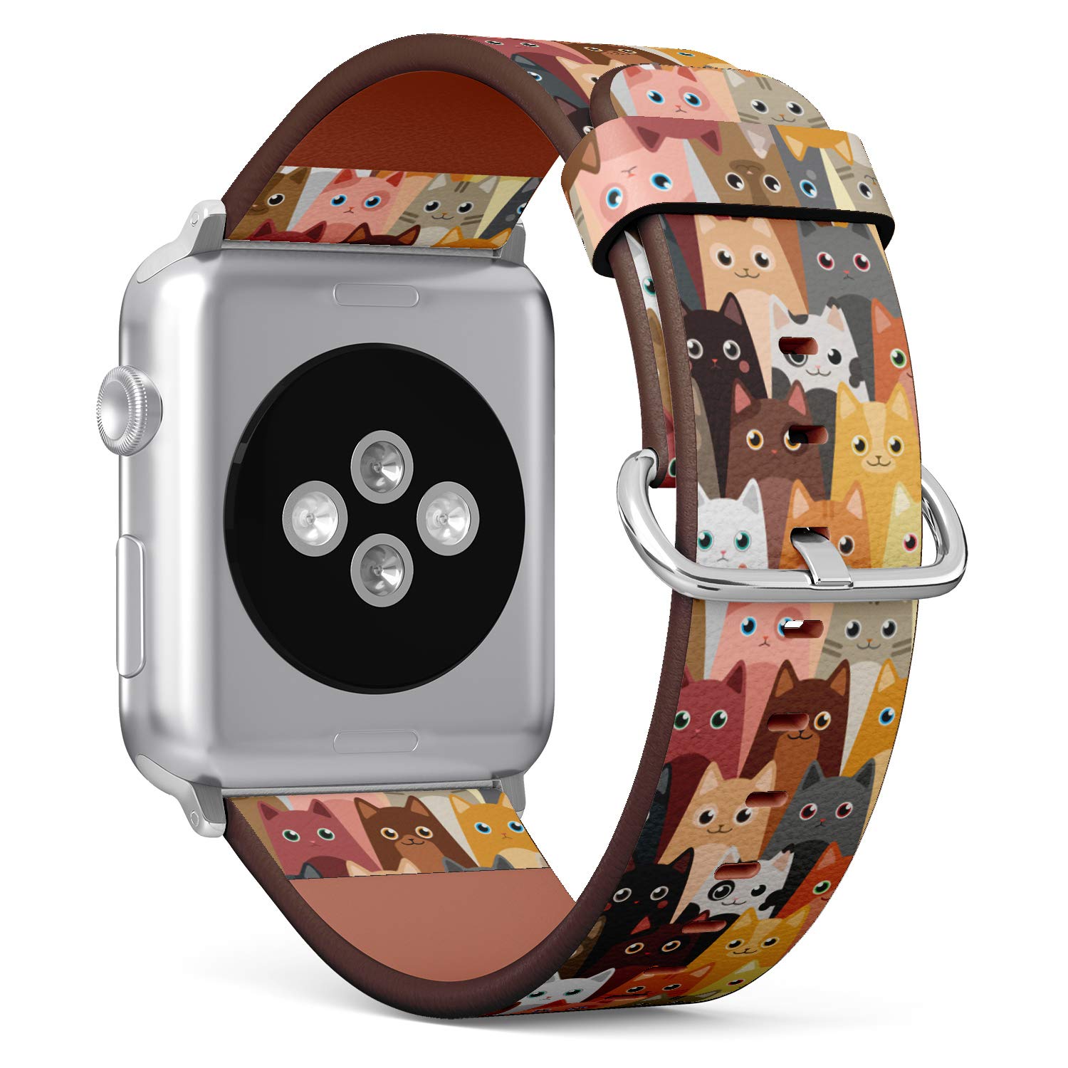 Generic(Adorable Cats Wallpaper Pattern) Patterned Leather Wristband Strap for Apple Watch Series 4/3/2/1 gen,Replacement for iWatch 38mm / 40mm Bands