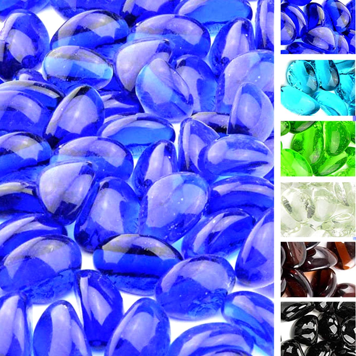 Mr. Fireglass 1/2-Inch Reflective Fire Glass Cashew for Fireplace Fire Pit and Lanscaping, 10 lb High Luster Cobalt Blue