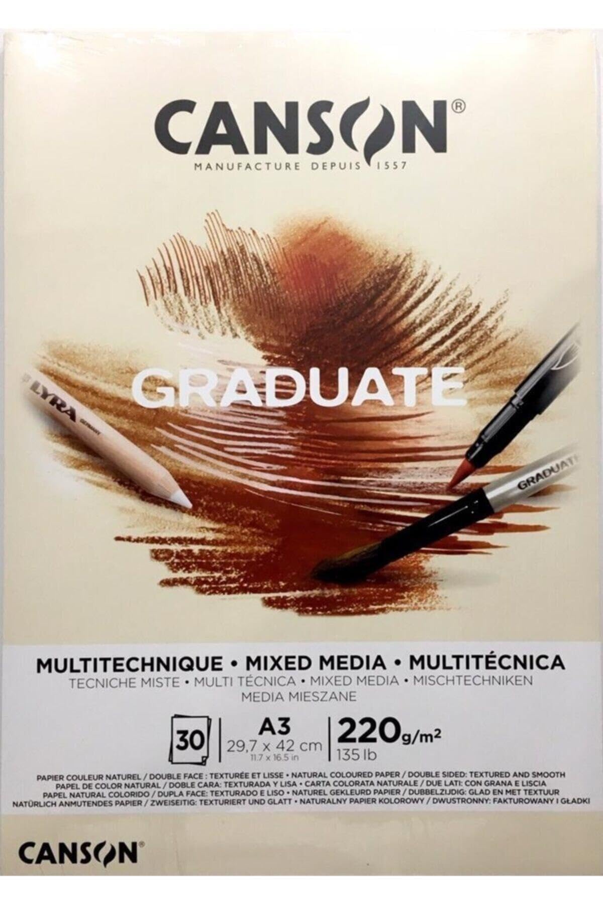 Lot de 5 Bloc 30 feuilles Canson® Graduate Mixed Media A3 220g/m², double face naturel