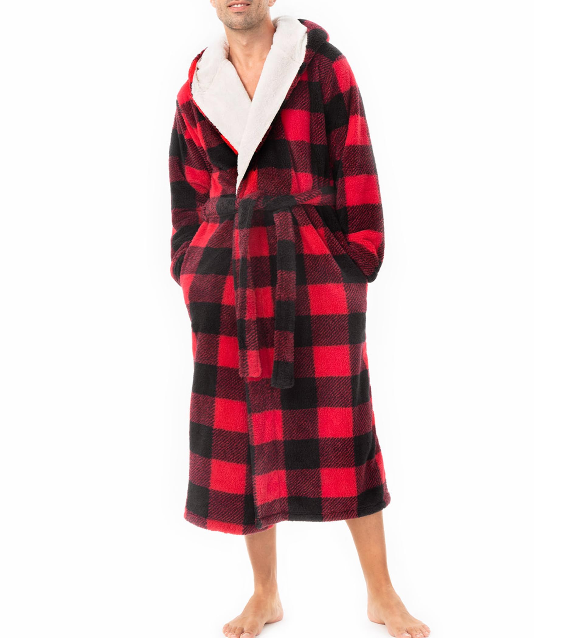 DAVID ARCHY Men's Hooded Robe Soft Coral Fleece Microfiber Bathrobe