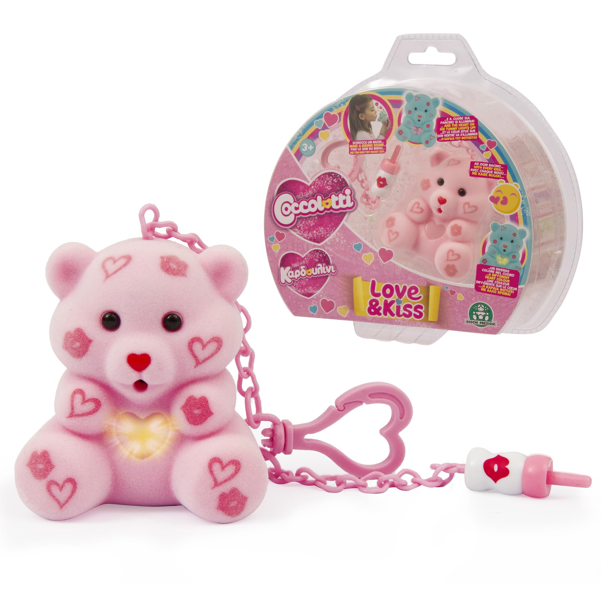 Giochi Preziosi COCCOLOTTI, interaktywny miś, który cię całuje, efekty świetlne, różowy wzór, dla dzieci od 3 lat, CCL093