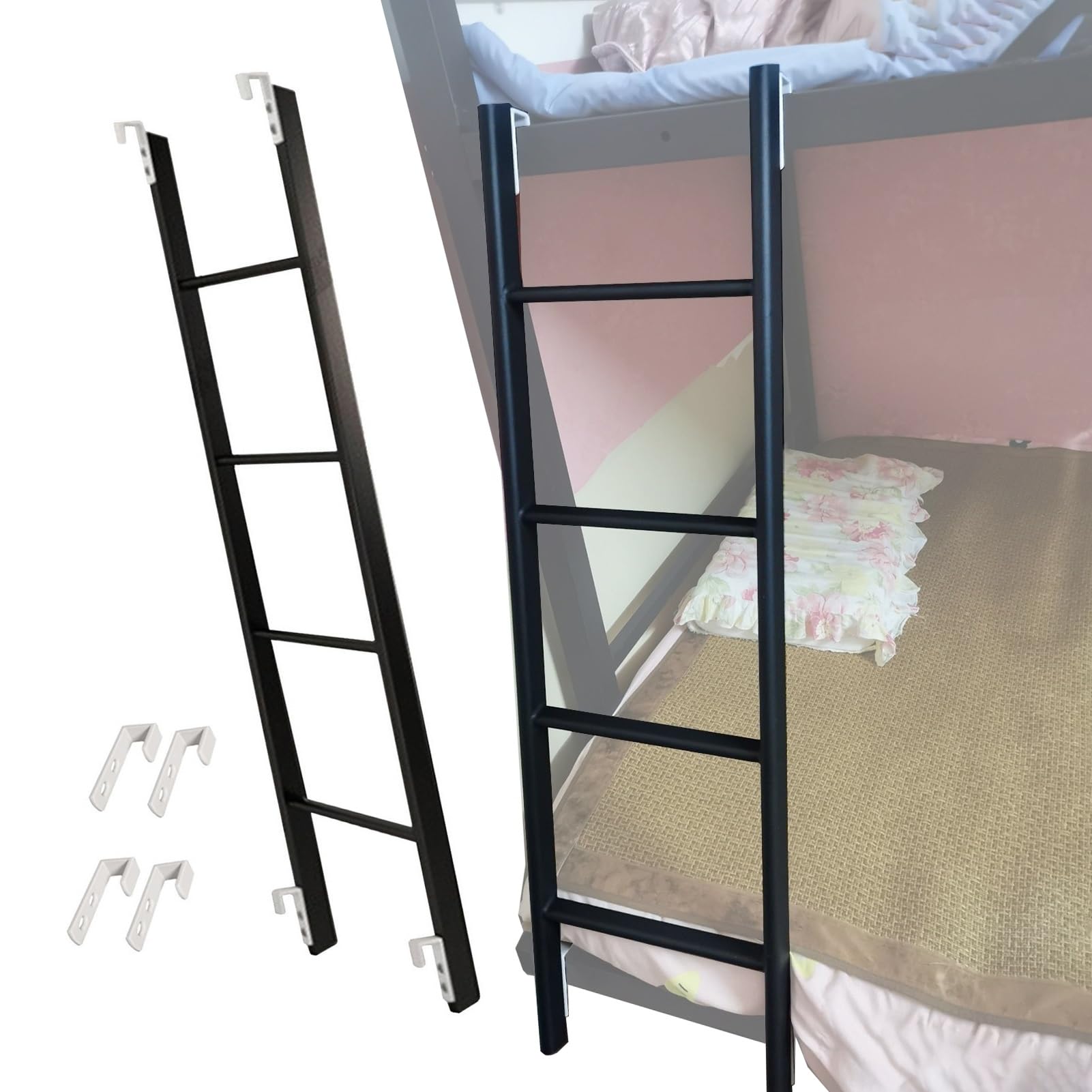 Escalera de Metal para litera de Autocaravana, Escalera Ajustable Negra para litera, Escalera Corta para el hogar con Gancho, 116/130/140/150 cm