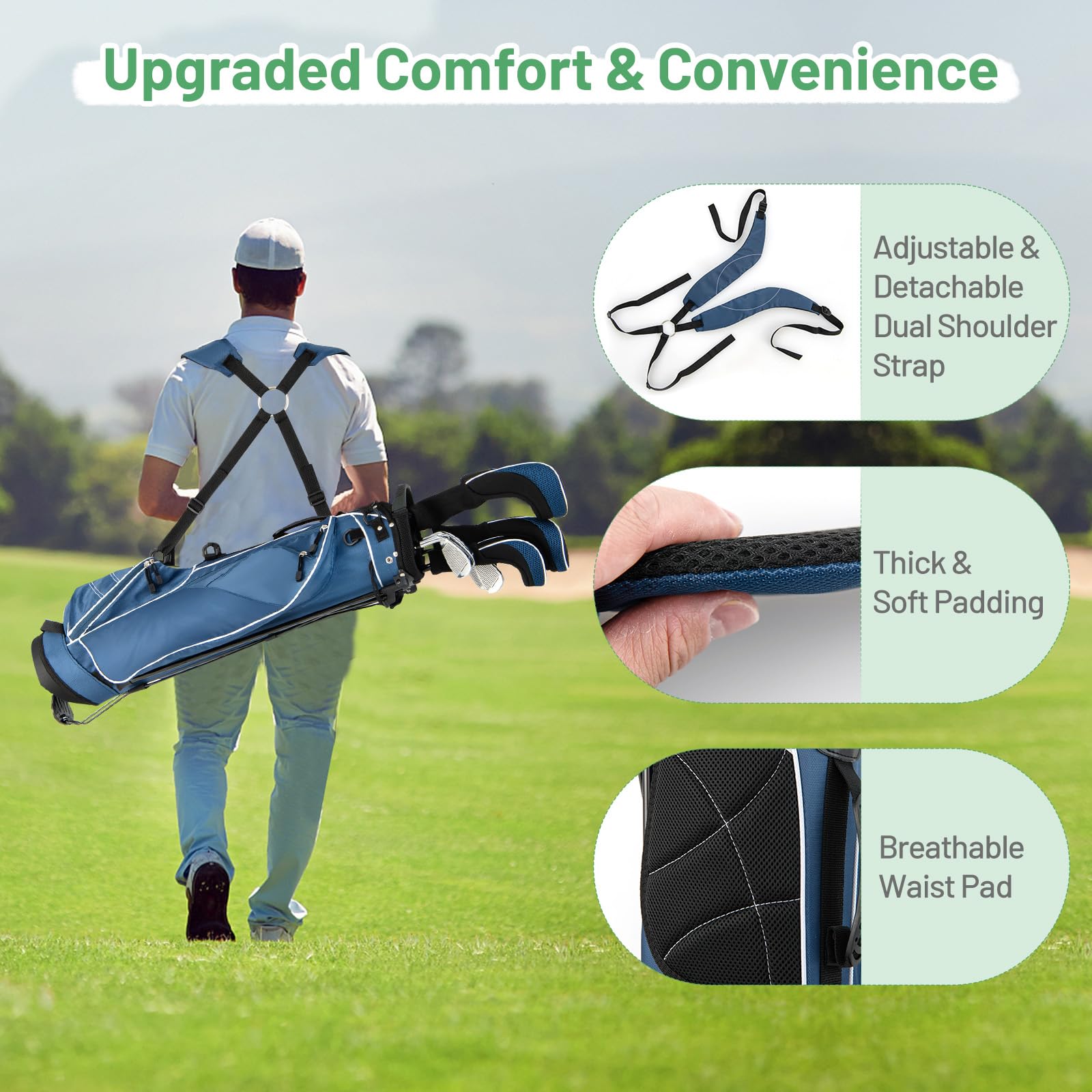 LIFEZEAL Sac de golf portable avec trépied avec 4 séparateurs, bretelles réglables, sac de golf léger pour homme et femme
