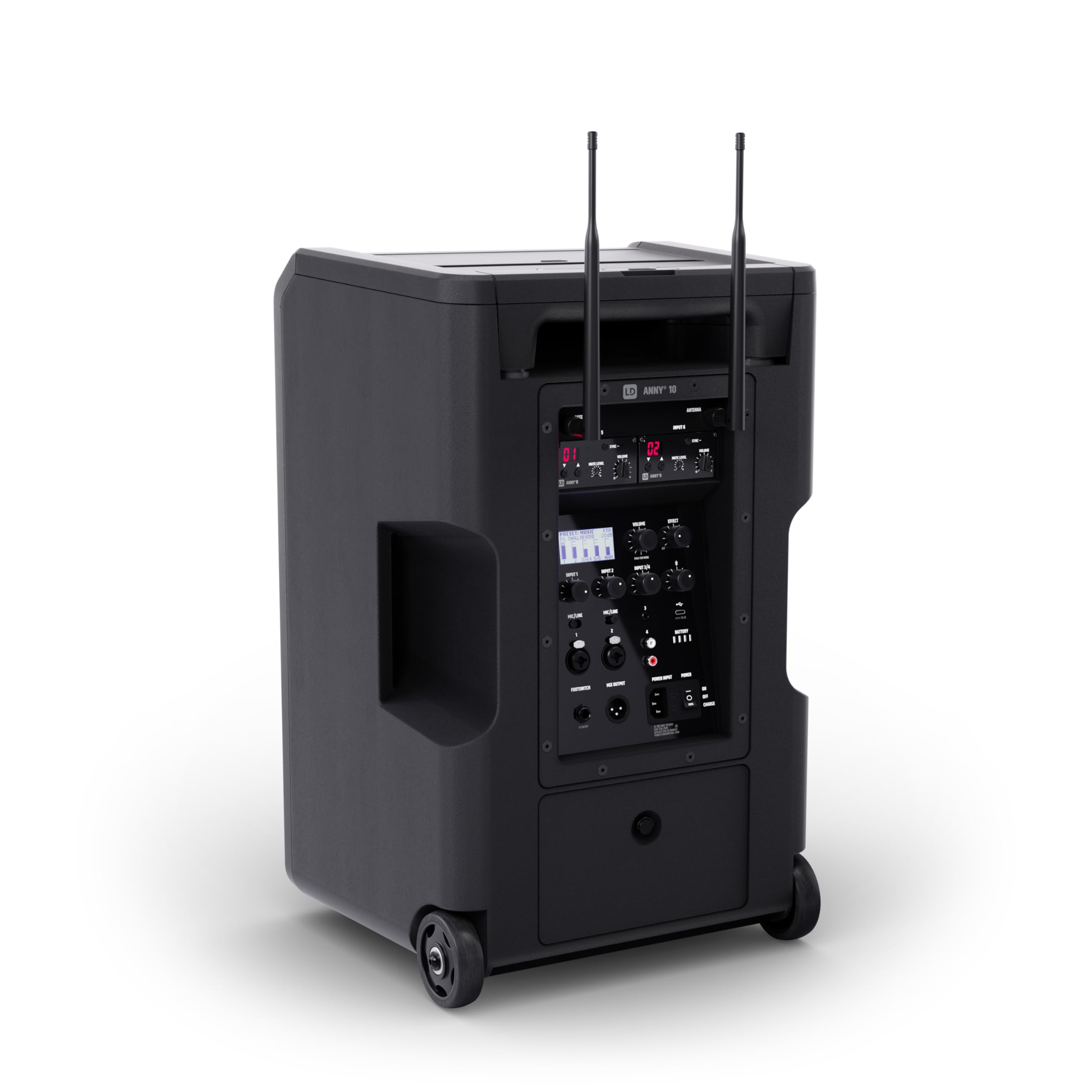 LD SYSTEMS ANNY 10 HHD 2 B8-10" Mobiler Bluetooth PA-Lautsprecher mit Akku, Mixer und 2x Funkmikrofon, schwarz