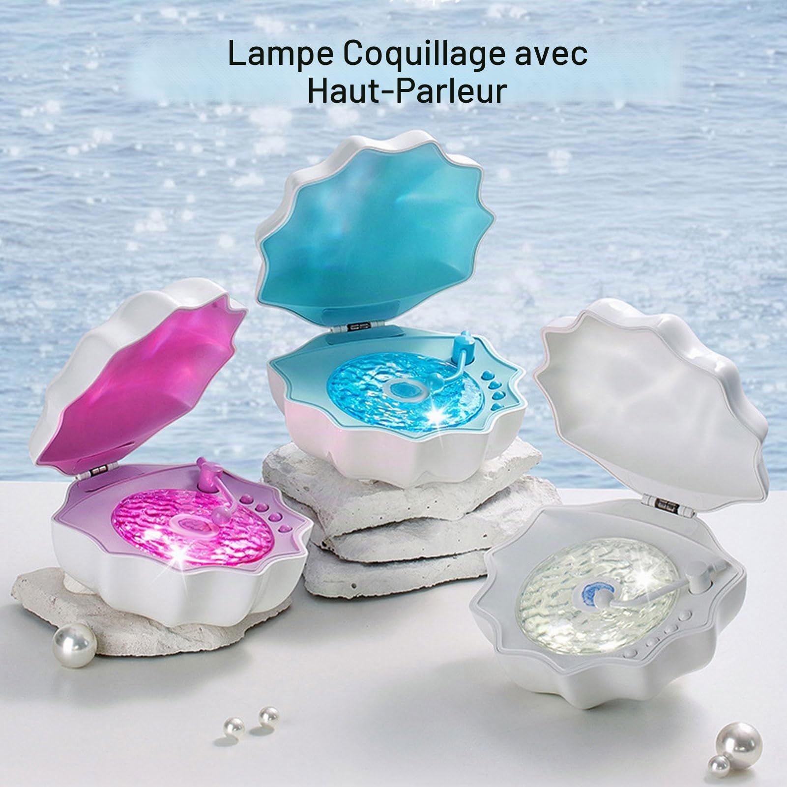 Sxhlseller Haut parleur sans Fil Shell Waves, Porte et léger, Projecteur de vagues océaniques, Design innovant