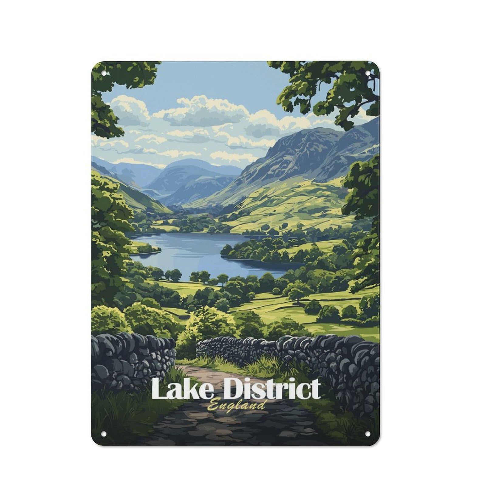 Junmoney Style-12 Creative Lake District England Tin Sign 40X30cm, Study Room Decor For Workspace, Cafe, Shop Or Desk Area
