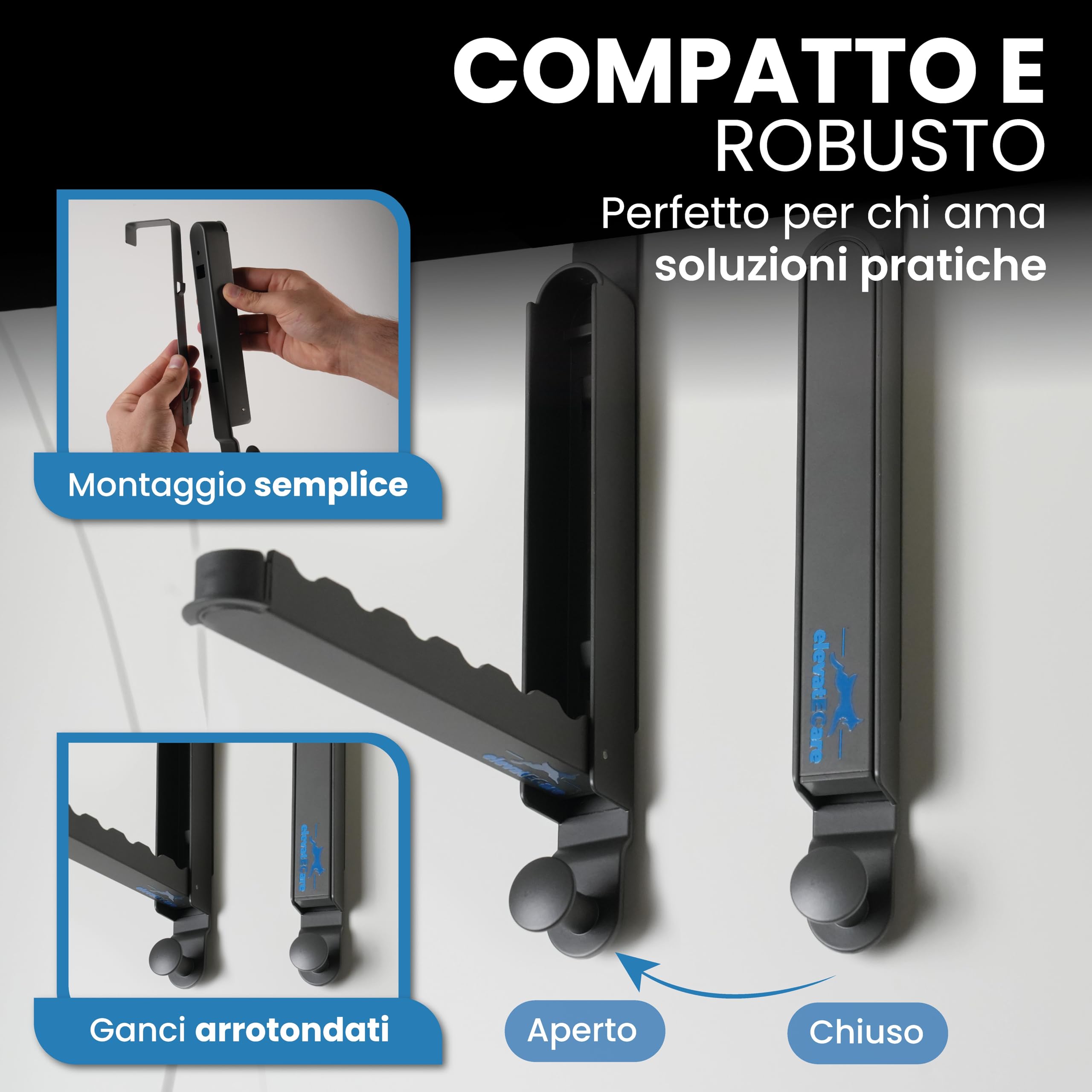 Appendiabiti da Porta Estensibile Senza Forare Salvaspazio Nero Porte 4,5 cm