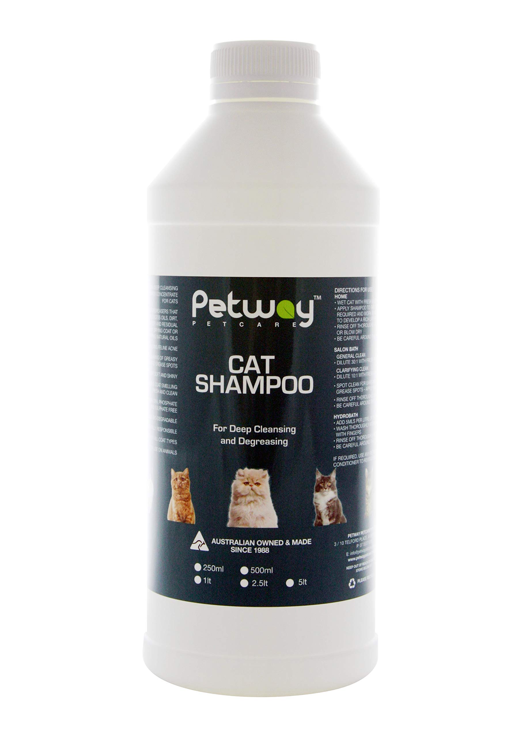 Petway Petcare Cat Shampoo - Natural Pet Dandruff Shampoo, pH Balanced Shampoo with Plant Derived Surfactant, Free of DEA, Phosphates, Parabens & Enzymes, Removes Excess Oil, Dirt and Dandruff - 1 L