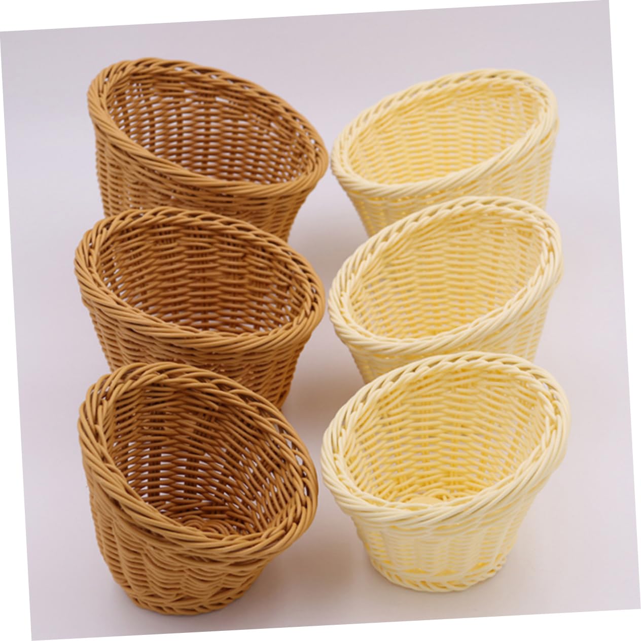 Happyyami Simulated Rattan Storage Basket Medium Braided Container for Home Restaurant and Party Use for Fruits Vegetables and Food Serving Stylish Design