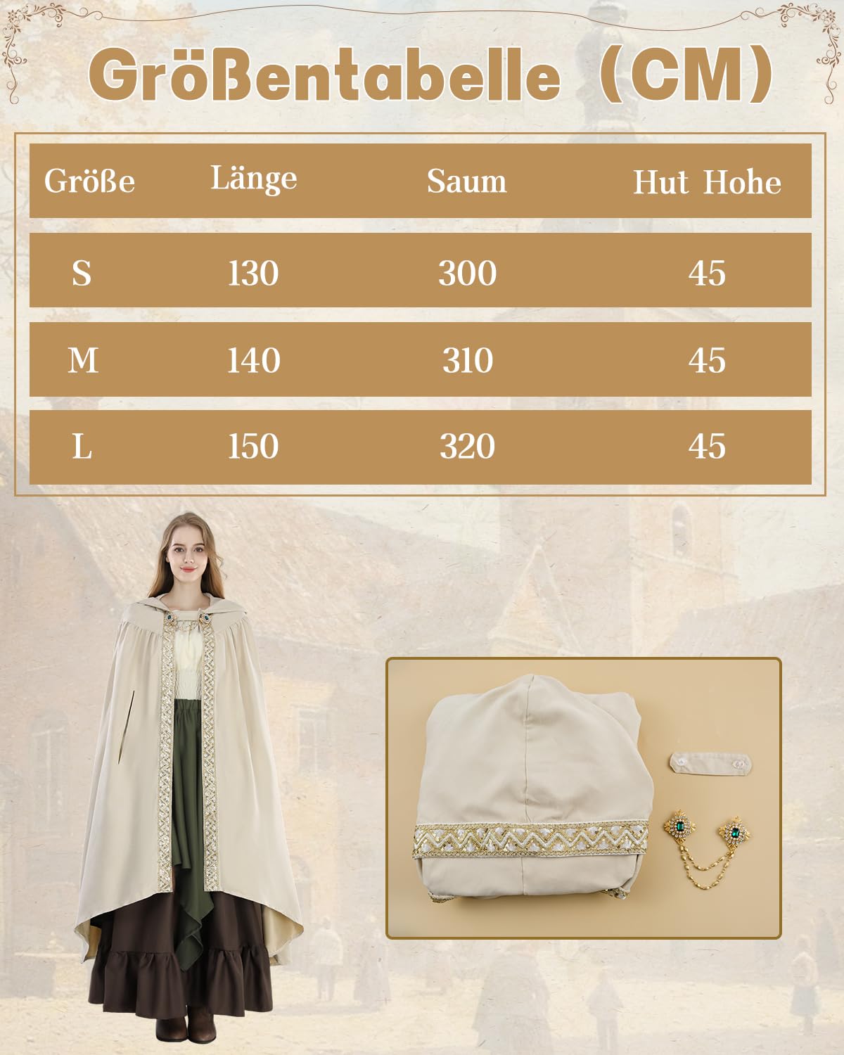 Cape Vampire Renaissance Daim Bleu Cape Médiévale CR ROLECOS - Costume Vampire Renaissance Bleu Costume Halloween Vampire