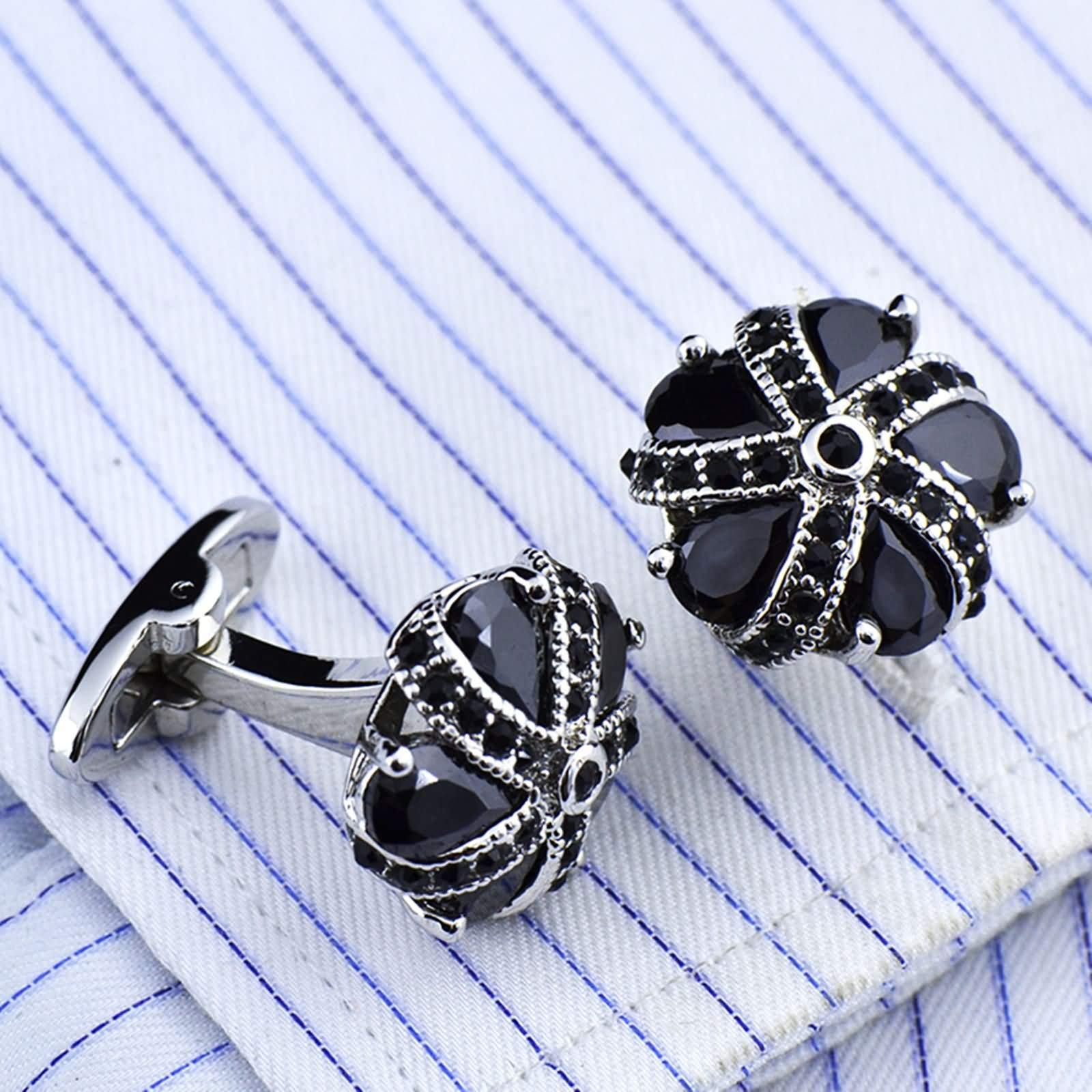 Gemelli Camicia Uomo, Gemelli da Polso Gemelli Neri Uomo Goccia d'Acqua Fiore Gemelli con Cristallo Gemelli Uomo Zirconi Nero per Matrimonio Commercio Regalo