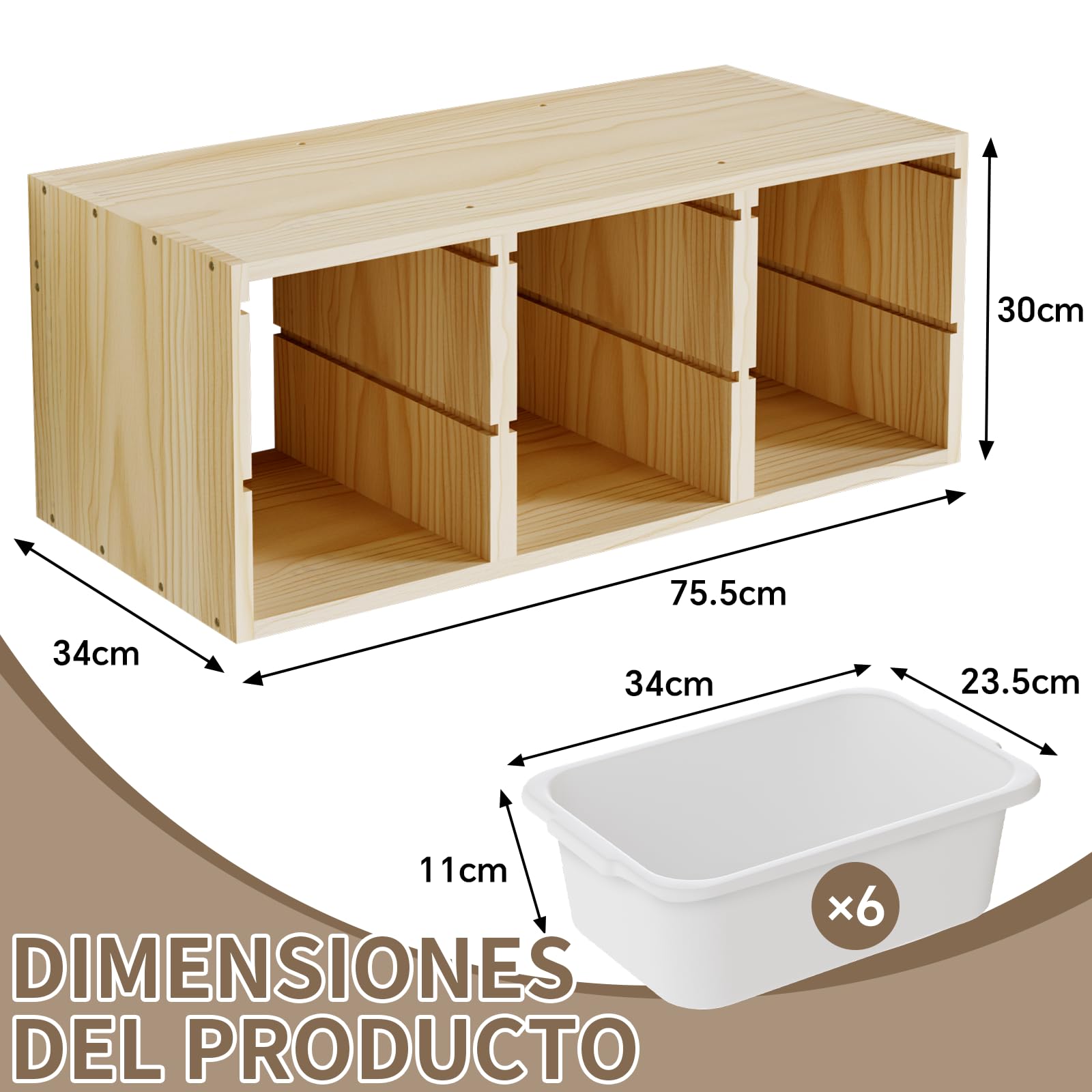 Organizador de juguetes Montessori de madera maciza para pared con 6 contenedores, estante de almacenamiento con superficie superior para aprendizaje y juego, revistero infantil y caja de juguetes
