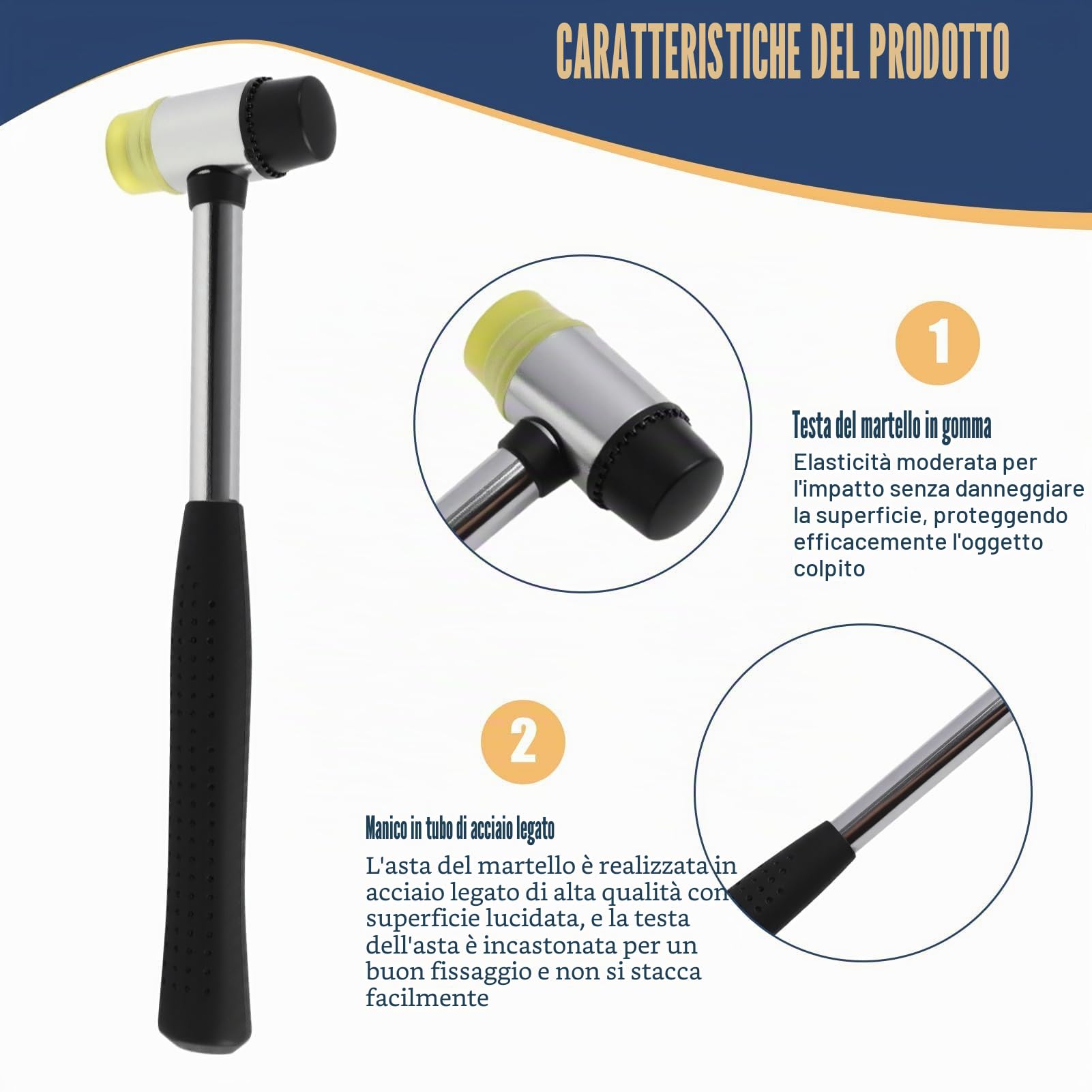 25mm Martello in Gomma e Nylon con Impugnatura Antiscivolo, martello di gomma, Piccolo Martello in Gomma, per Gioielli, Artigianato Fai Da Te e Lavori su Pelle, Include 2 Testine di Ricambio