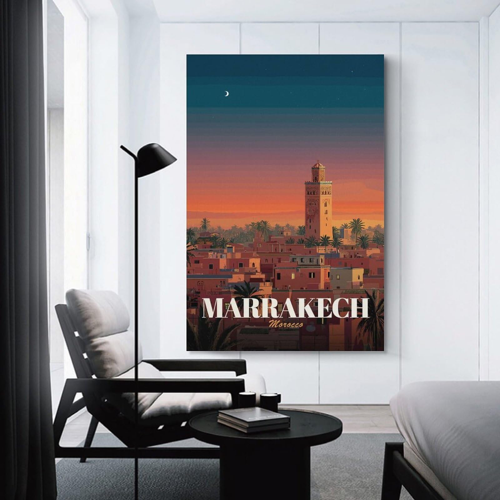 Junmoney Canvas Wall Decor Marrakech Morocco Cityscape at Sunset, 20x30inch(50x75cm), for Lounge Decor, Bedroom Walls Or Flats, Eye Catching Artwork for Blank Walls