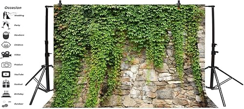 Miniatura 8 de Leyiyi Fondo de hojas de jardín de primavera de 10 x 8 pies, plantas de jardinería, pared de piedra grunge, pancarta de vegetación, cubierta de rama