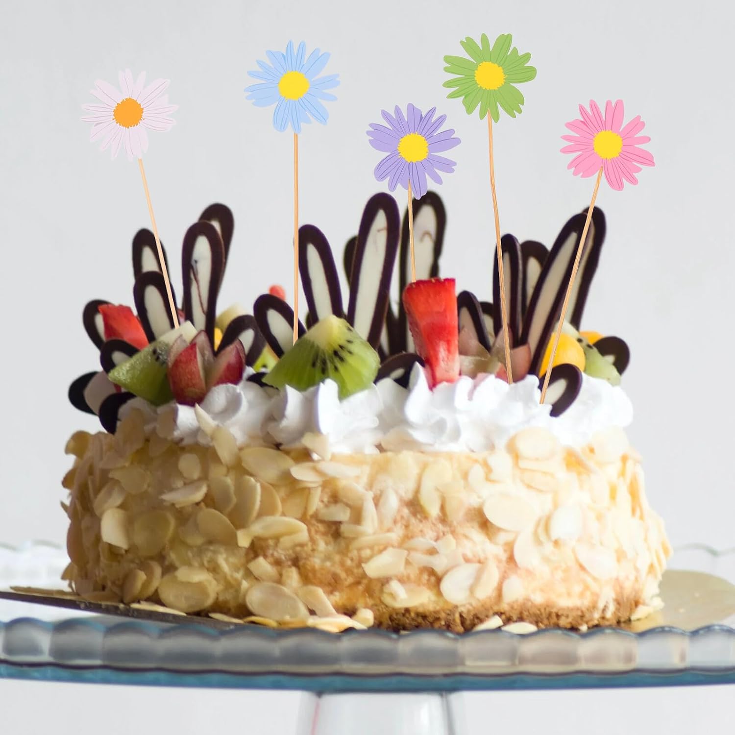 CHILDWEET 24pcs Daisy Flower Cupcake Toppers Non-edible Dessert Decorations for Summer Party Wedding Birthday Cake Decor Supplies