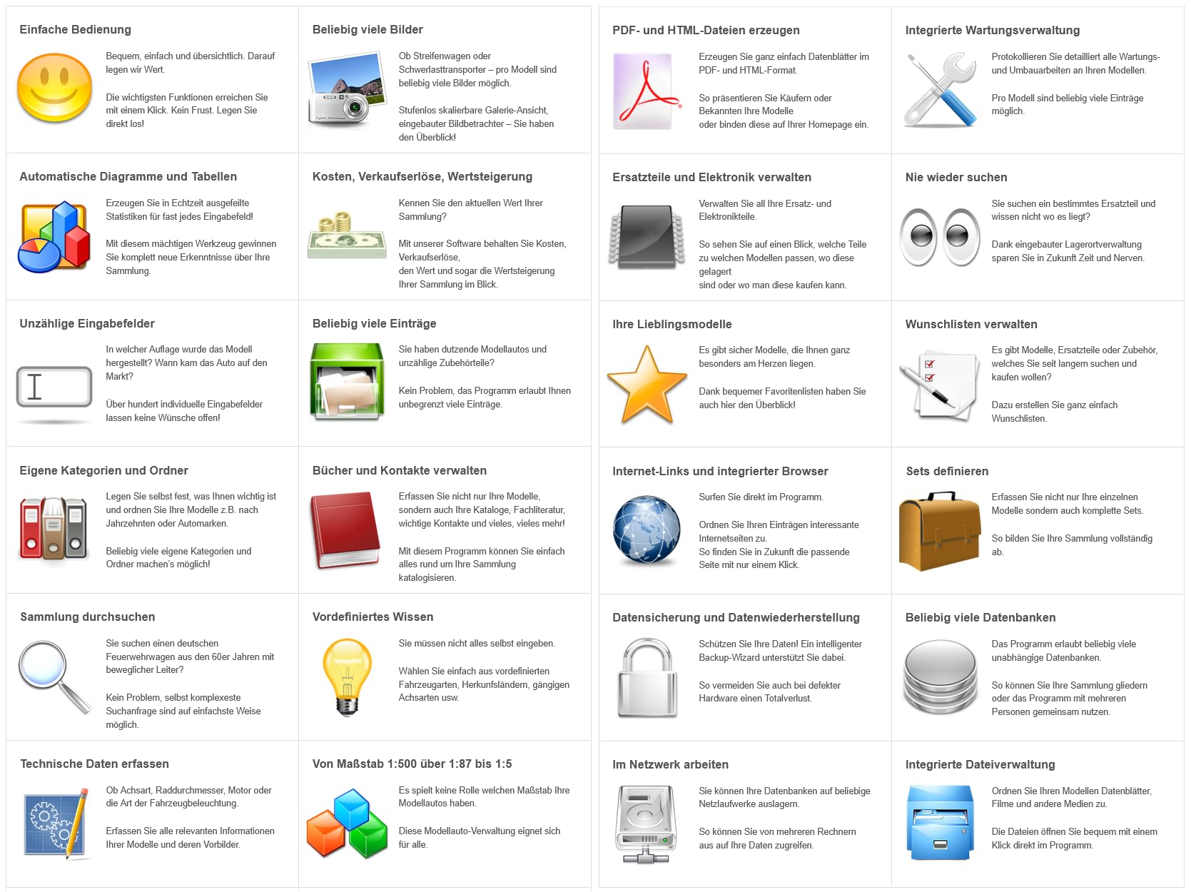 Software f. Verwaltung v. Modellautos - Stecotec Modellauto-Archivator 14 - Verwalten Sie Ihre Modelle samt Zubehör am PC - Katalog / Datenbank Programm zur Modellautoverwaltung