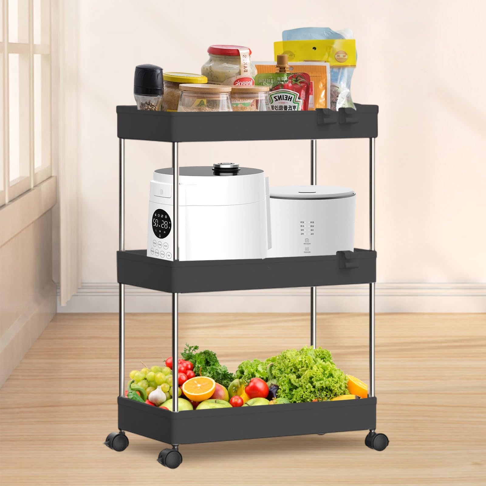 Amazon.co.jp: HARUMAKIキッチンワゴン 3層 隙間収納 スリム