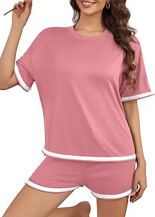 Women's 2 Piece Outfits Summer Comfy Lounge Sets Casual Loose Outfits Matching Tops and Shorts