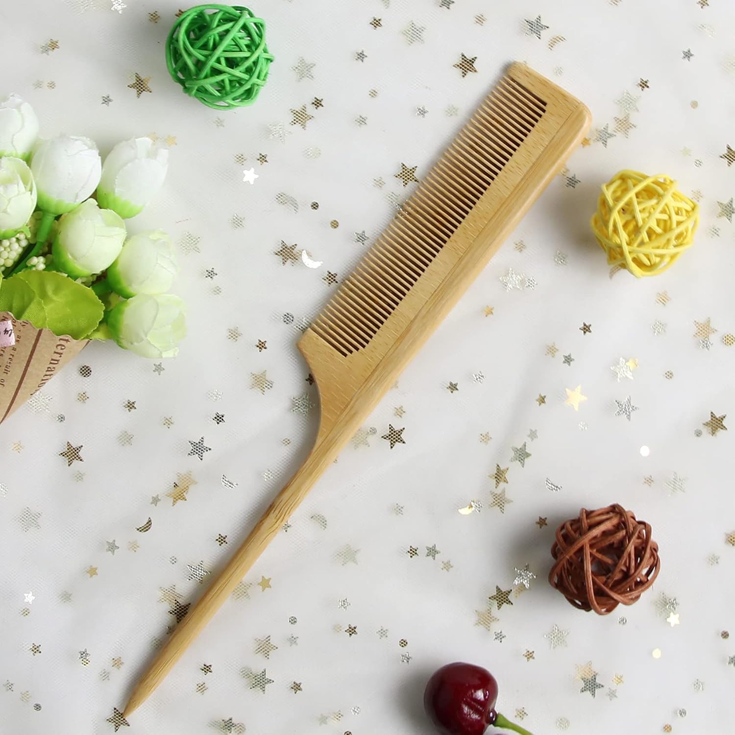 VIZARO Bamboo Hair Brush for Hair Growth Massaging Scalp Detangling Hairbrush Comb for Women Mens -Wooden Paddle Hairbrush for All Hair Types (Tail) 1
