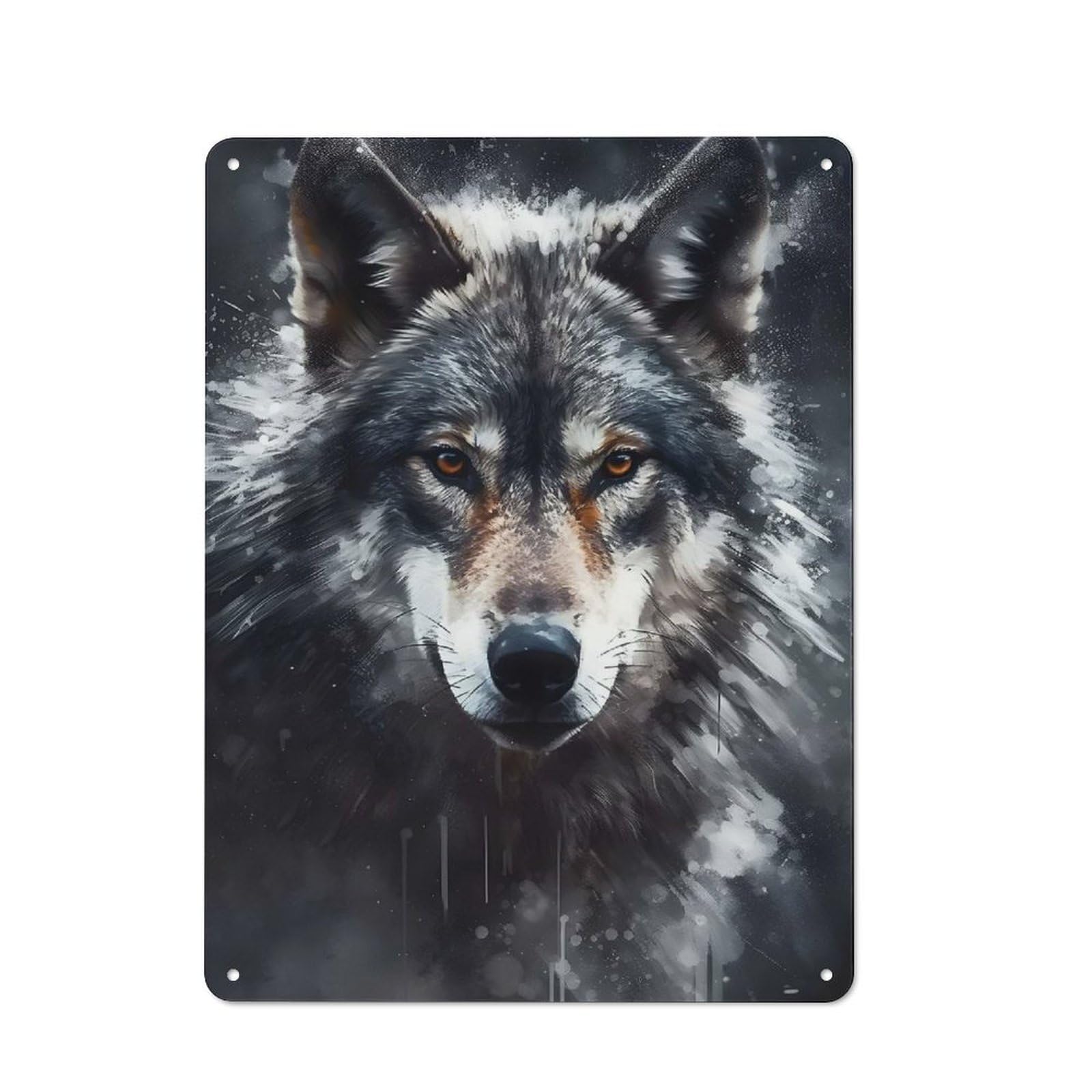Charcoal Wolf Portrait Printed Metal Sign 40x30cm for Café Or Restaurant, for Hospitality Interior Collectors