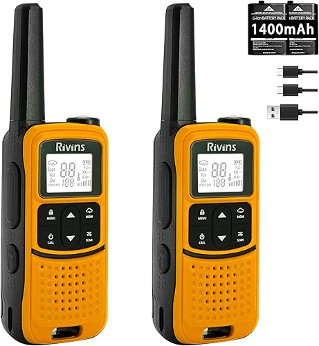 Radios Walkie Talkies de largo alcance Rivins F22 Walkie Talkies recargables para adultos, NOAA, batería de 1400 mAh, cable USB-C, linterna, VOX,