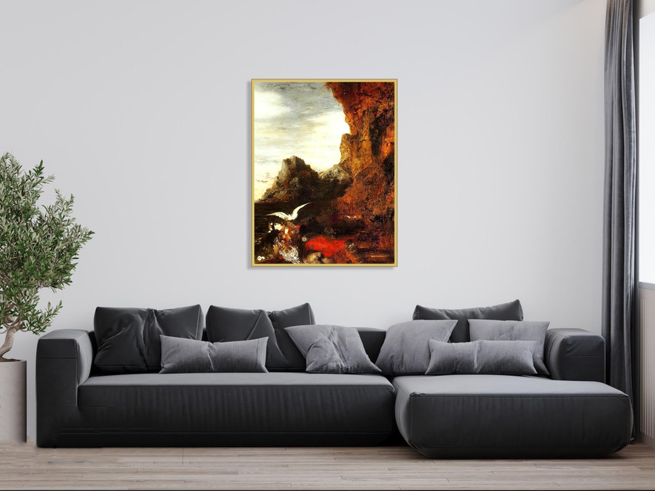 RYLJCZ Słynne wydruki na ścianę Gustave Moreau- Śmierć Safony - Reprodukcje obrazów na płótnie- Oprawione obrazy Giclee plakaty dekoracja ścienna 40 x 50 cm (15,8 x 19,7 cala) złota ramka