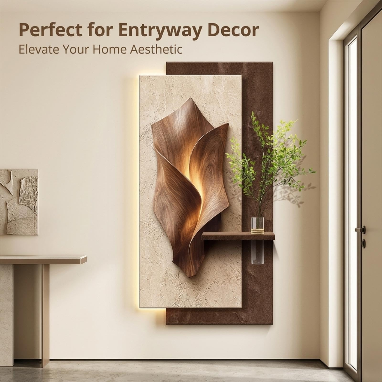Arte de Pared 3D con Luz LED y Jarrón: Escultura de Arenisca Decorativa | Textura 3D hecha a mano, iluminación LED ambiental cálida, jarrón integrado versátil(A,39.4IN*19.7IN_ORDINARY STYLE)