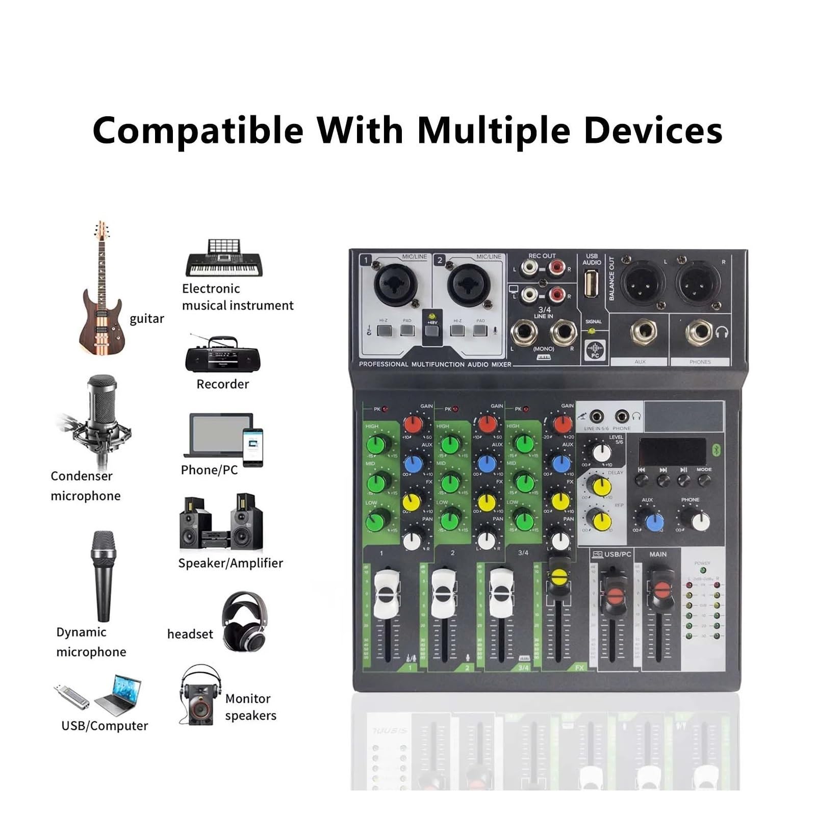 Amplificatore for chitarra con alimentatore integrato, lettore BT/MP3, mixer, adatto for la produzione musicale di piccole dimensioni