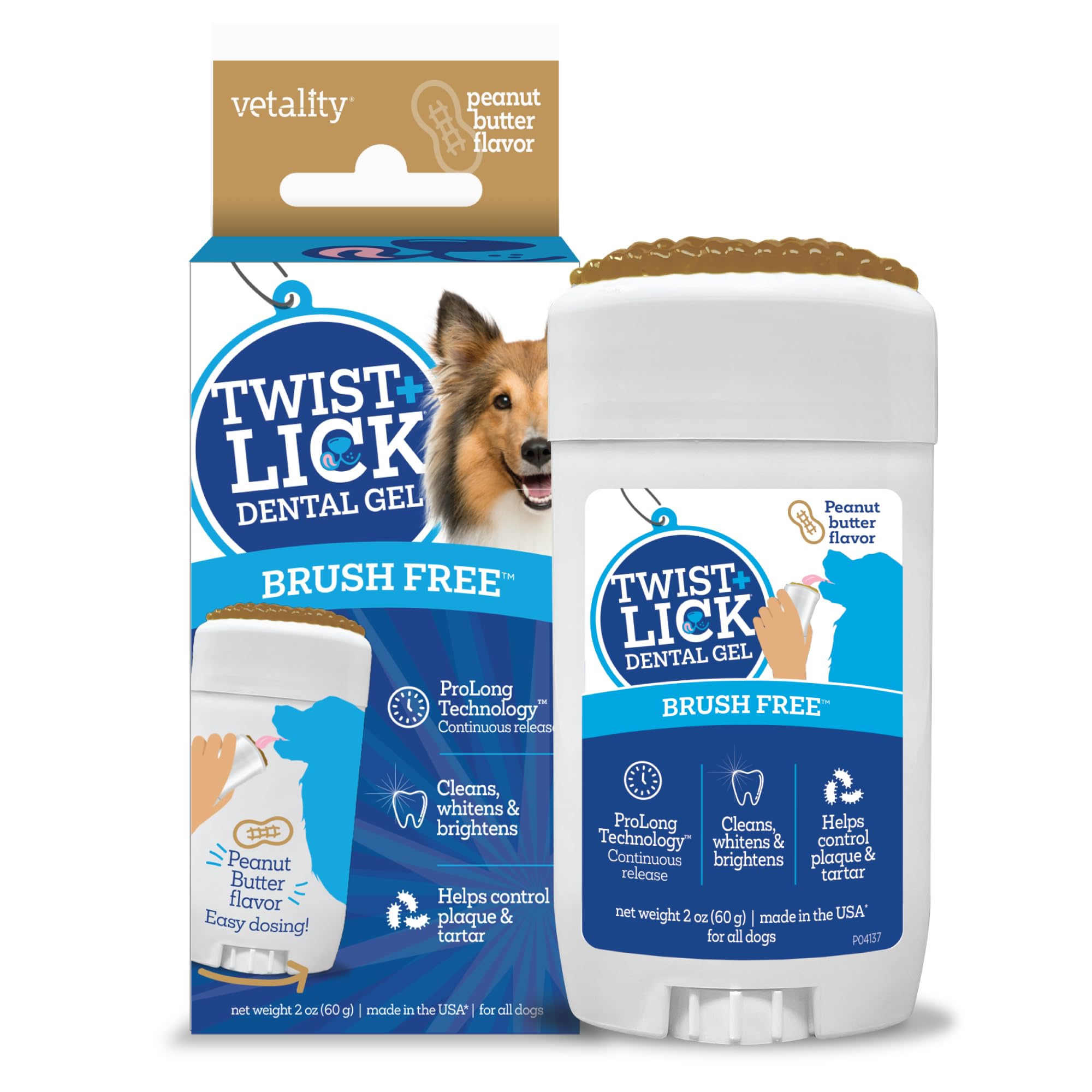 Twist and Lick Dental Gel for Dogs, Cleans Teeth and Freshens Breath for 24 Hours, Peanut Butter Flavor, 2 oz, 30 Day Supply