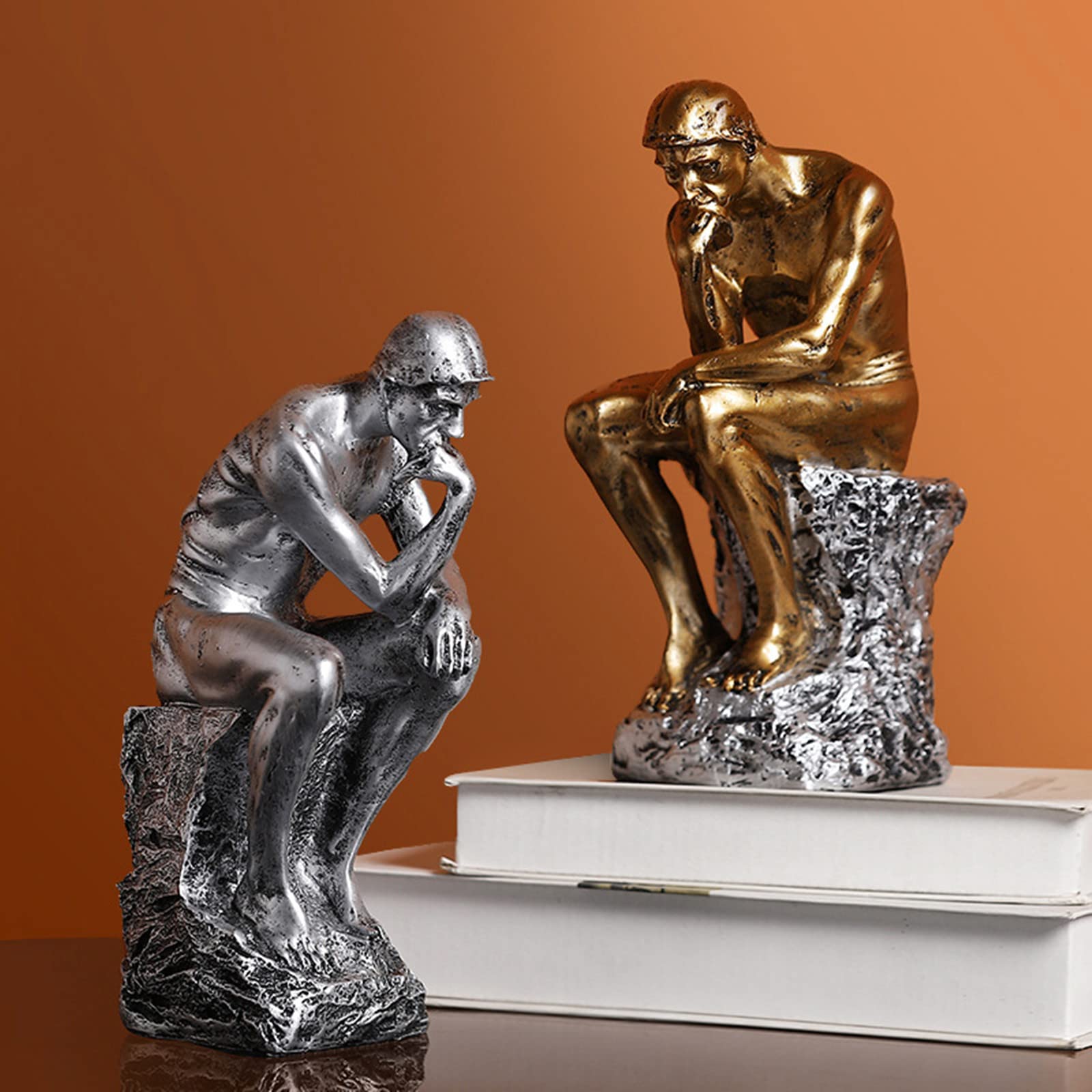 LECMACY Statue du penseur en Bronze rétro coulé à Froid de qualité supérieure, 9,64 Pouces, Design de la Statue décorative inspirée du penseur de Rodin, 5,51''Lx4,13''Wx9,64''H (Sandstone Color