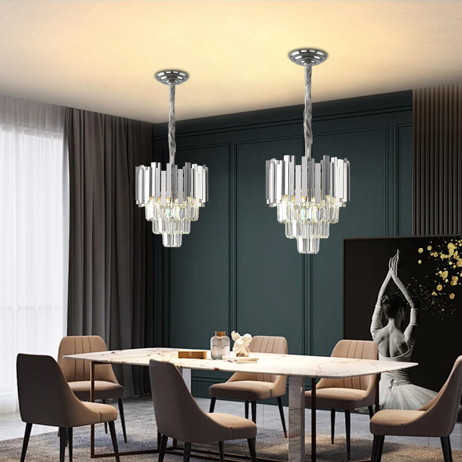 Lampadario moderno lampadario lampadario lampadario,cristallo plafoniera oro,1xE14 luci per sala da pranzo,cucina,soggiorno,camera da letto,corridoio,caffetteria,bar(30 * 30 Cm Argento)