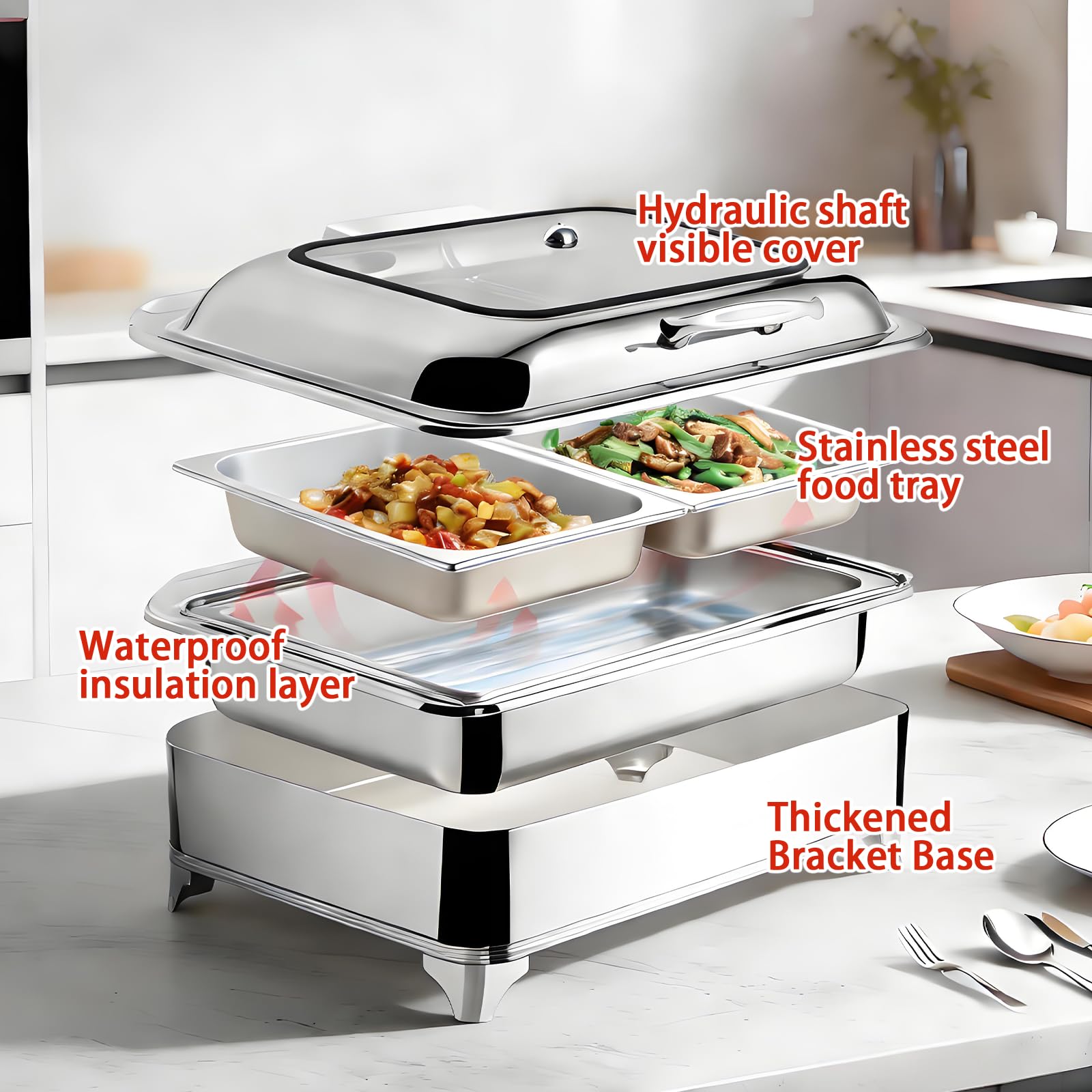 Chafing Dish Elettrico, 9L Professionale Scaldavivande Buffet Elettrico in Acciaio Inox, Contenitore Scalda Cibo per Buffet con Coperchio Trasparente, Temperatura Regolabile(1/3 Pan)