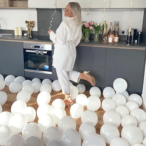 Miniatura 4 de RUBFAC Globos de látex de color blanco arena, 100 globos de helio de 12 pulgadas para boda, novia, baby shower, graduación, aniversario, cumpleaños,