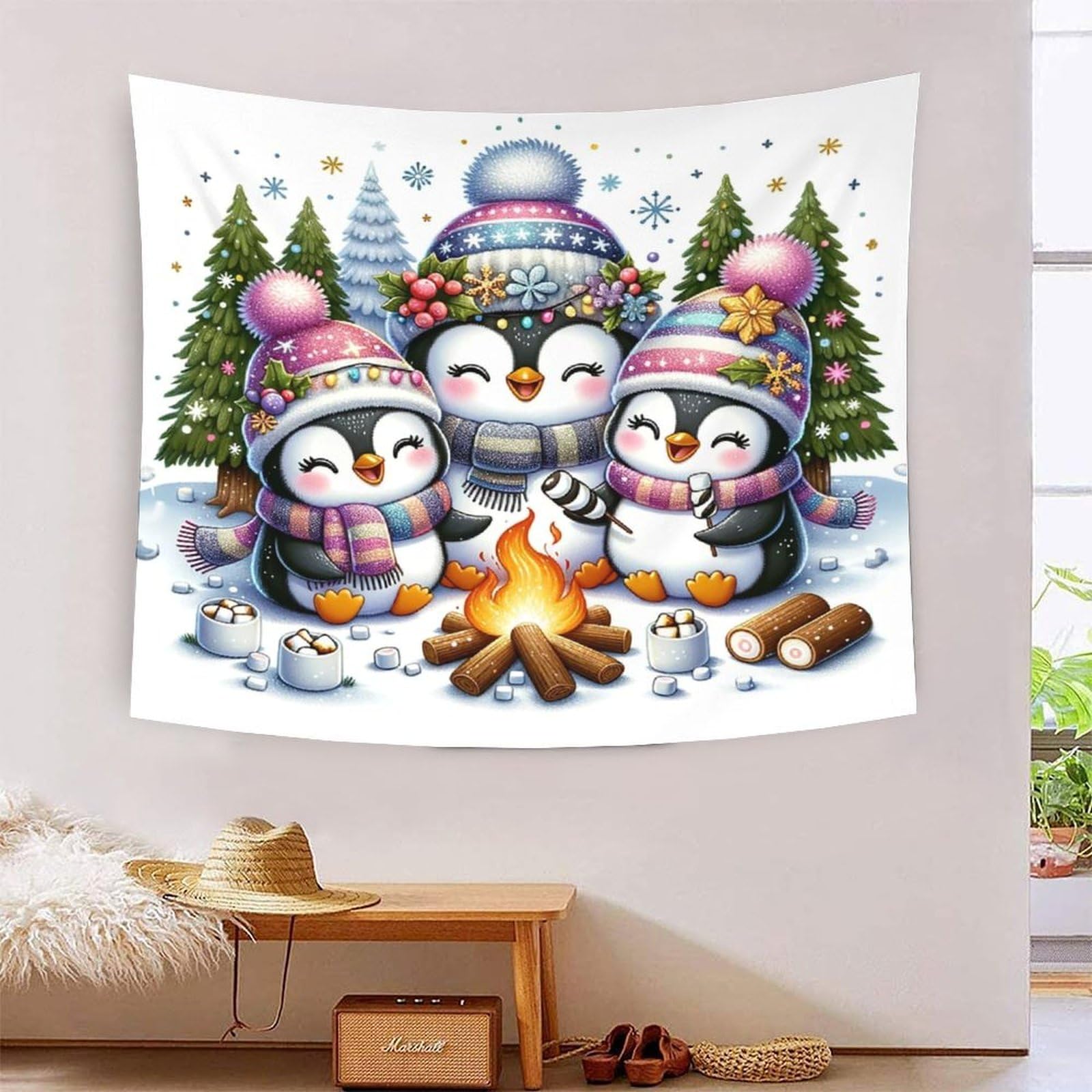 YTPONBCSTUG Penguin Wall Hanging Tapestry Cartoon Animal Wall Towel Polyester Throw College Dorm Living Room Tapestry 180cmx230cm