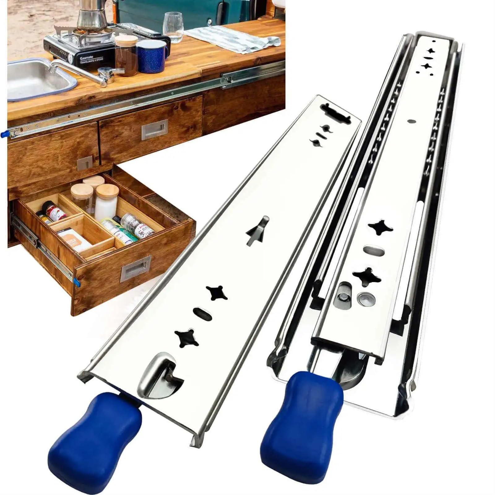 Schubladenschienen 53mm Heavy Duty Drawer Slide With Lock-In And Lock-Out,10-60in 3-Fold Guide Rail,256LBS Full Extension Ball Bearing für Küchenschränke(No Lock,18inch(450mm))