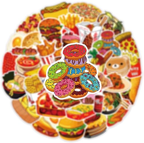Miniatura 4 de Calcomanías de comida, 50 unidades, lindas calcomanías de comida rápida, chips de hamburguesa, deliciosas calcomanías estéticas impermeables para