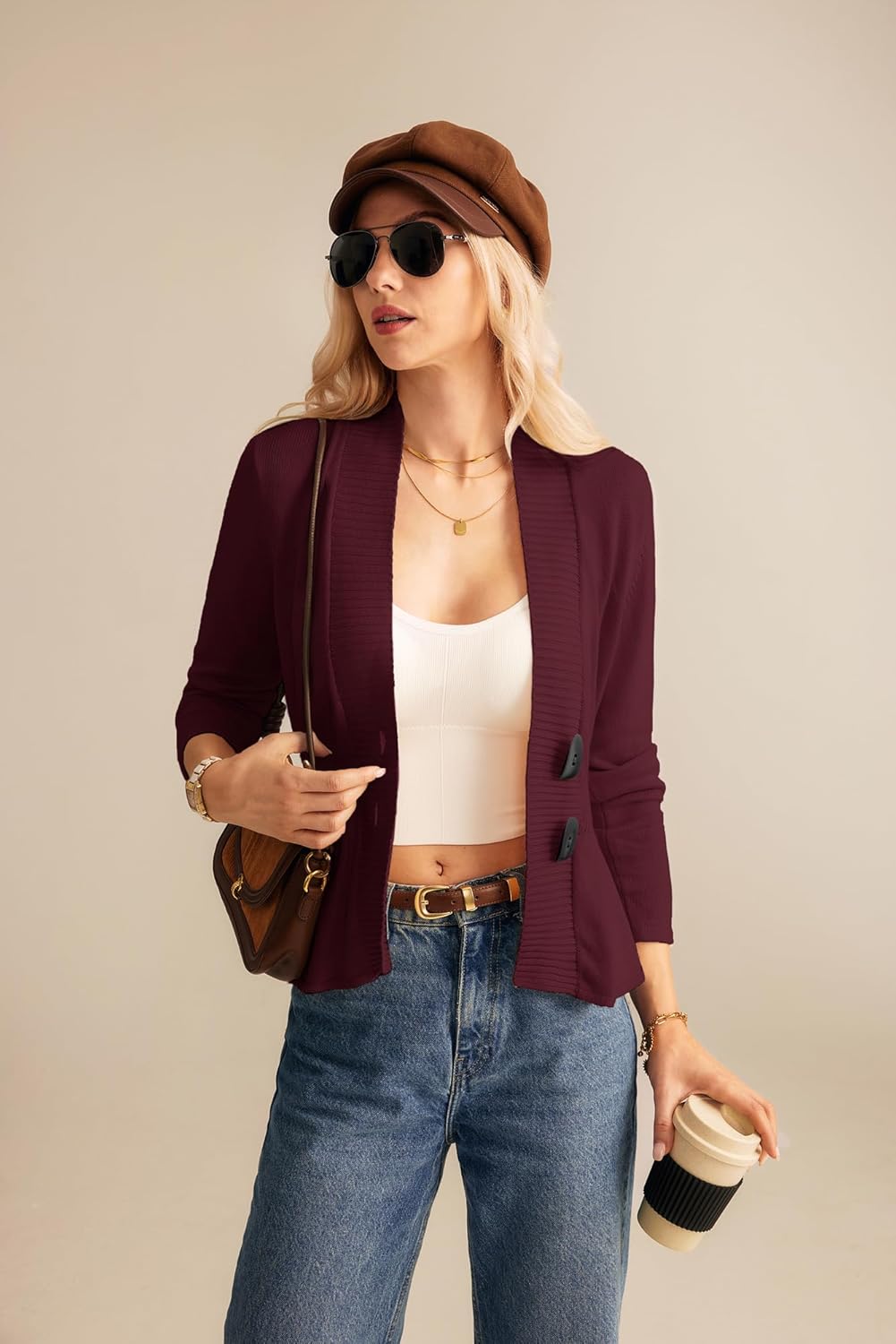 GRACE KARIN Women Cardigan Sweaters 2025 Fall,Long Sleeve Cropped Sweater Coat Trendy,Button Front Peplum Tops Lightweight - Image 4