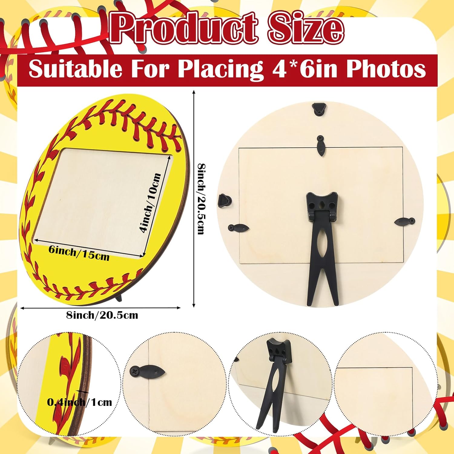 Qunclay 24 Pcs Softball Picture Frame Wooden Photo Softball Frame Sport Picture Tabletop Gifts for Athlete Coach Team Sports Party, Display 4'' x 6'' Photos