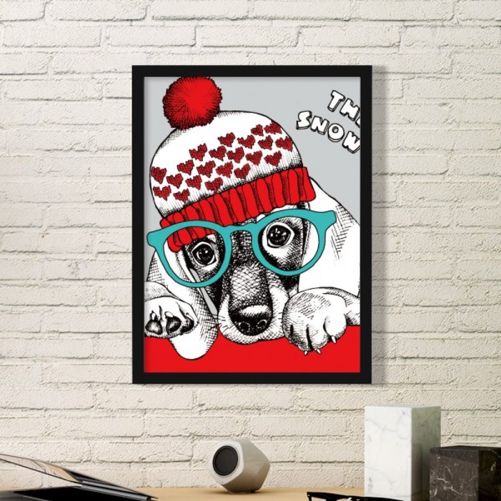 Peinture d'art aquarelle de vetements pour chien sous cadre en bois noir pour decorer le salon