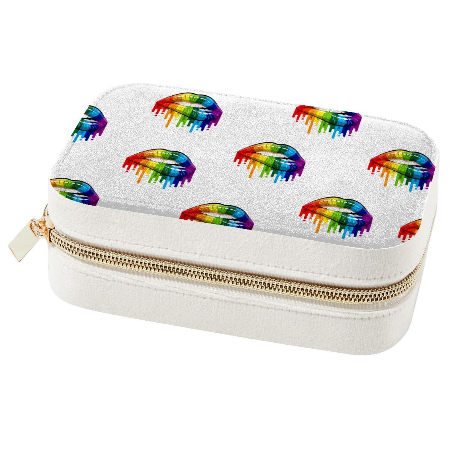 Boîte à bijoux portable lèvres arc-en-ciel pour bagues et colliers