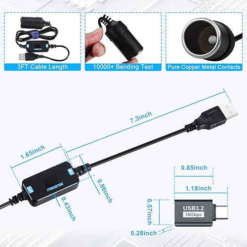 Miniatura 5 de FARSENSE Adaptador USB A a 12 V para encendedor de cigarrillos USB C DC 5V a 12V Step Up Cable convertidor de encendedor de cigarrillos de coche (3