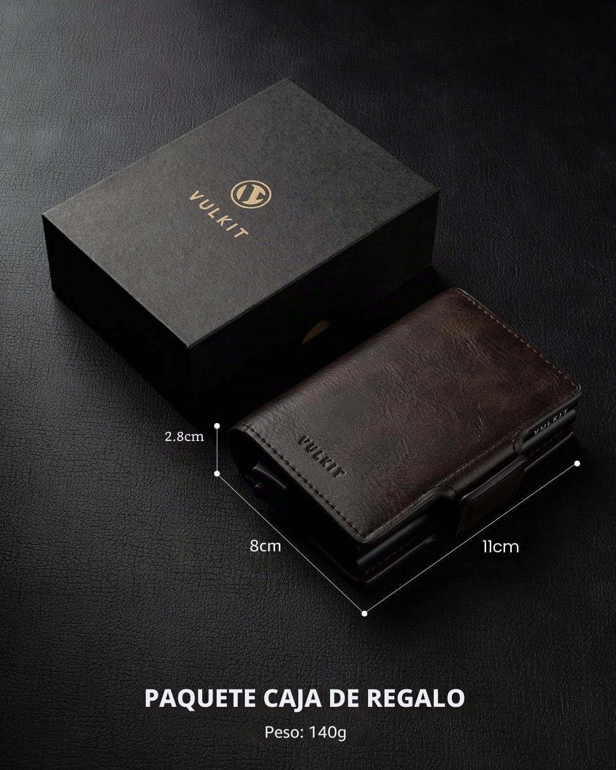 VULKIT Doble Tarjetero y Piel Carteras para Hombre Bloqueo RFID Cartera Tarjetero Hombre con Cierre Magnético Tarjeteros para Tarjetas de Credito, Espresso