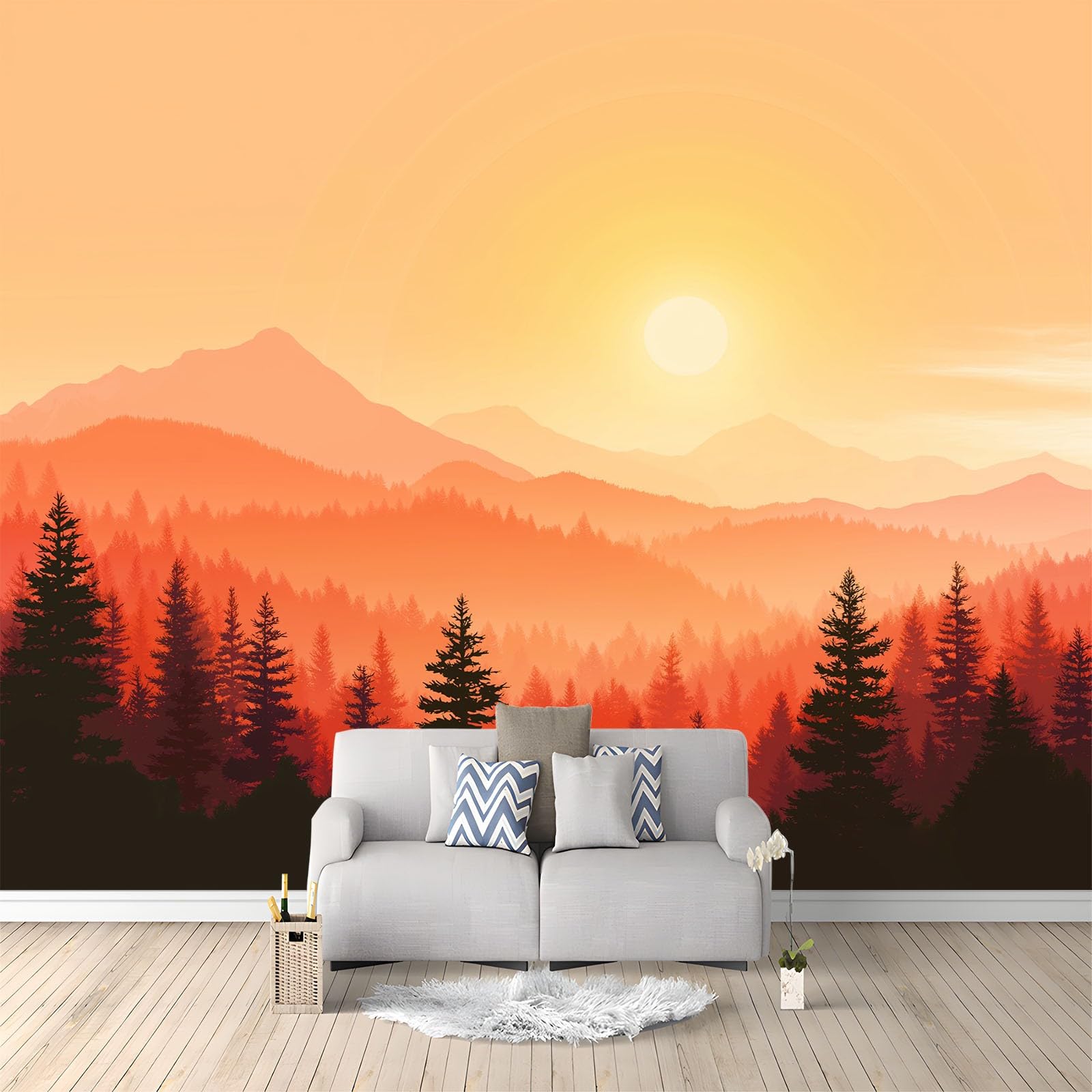 Fototapeten Berge Und Wälder Sonnenaufgang Silhouette Natur 300 x 210 cm Vlies Tapete - Vliestapete - Wanddekoration für Wohnzimmer Schlafzimmer & Flur Spielzimmer - Kamel Wandtapete